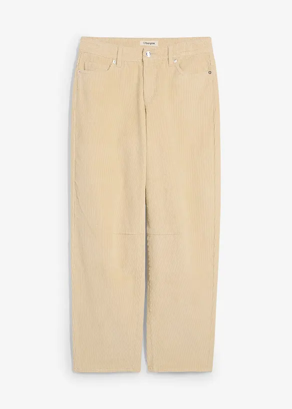 Pantalon barrel en velours côtelé, taille mi-haute, bonprix