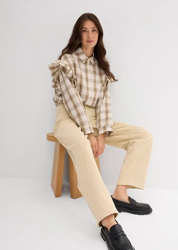 Pantalon barrel en velours côtelé, taille mi-haute, bonprix