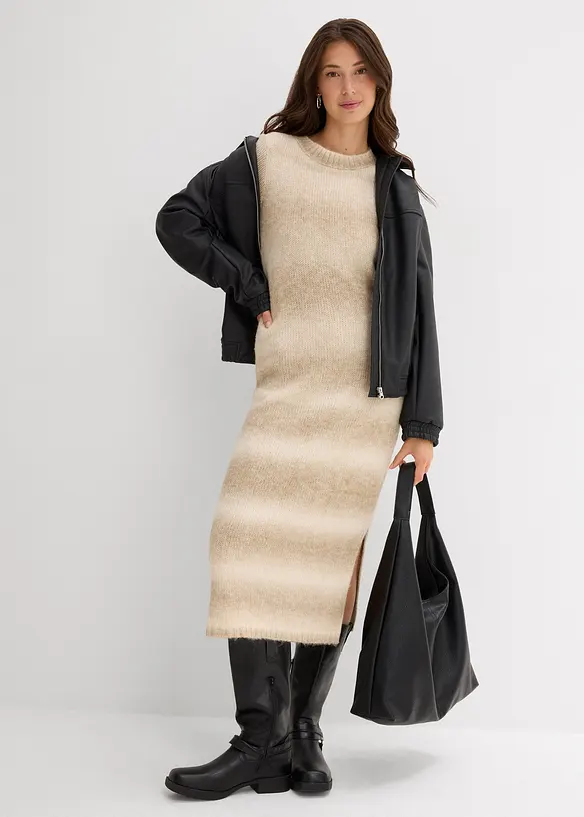 Robe pull longue et douce en laine mélangée, bonprix