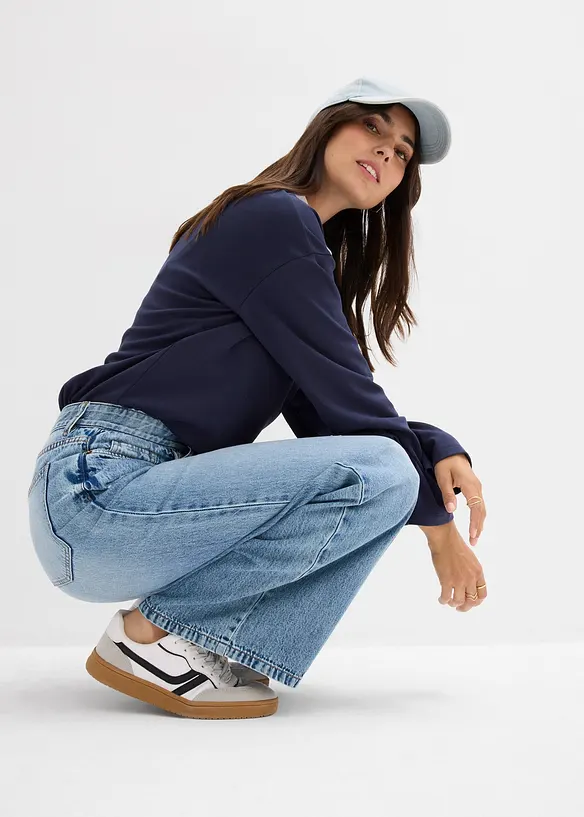 Jean large, taille mi-haute, en denim peu extensible, bonprix