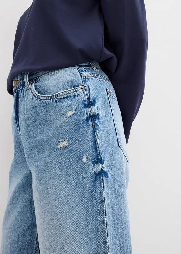 Jean large, taille mi-haute, en denim peu extensible, bonprix