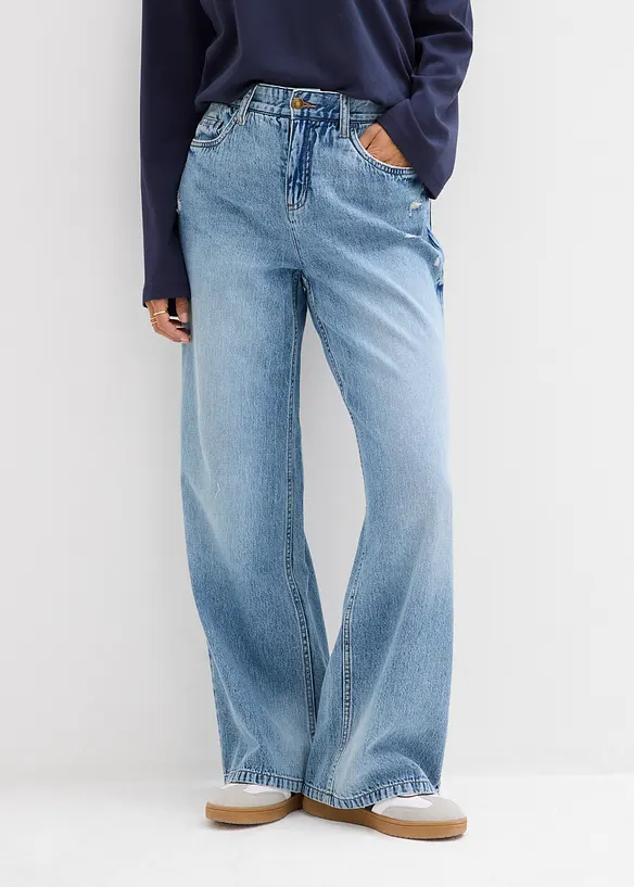 Jean large, taille mi-haute, en denim peu extensible, bonprix