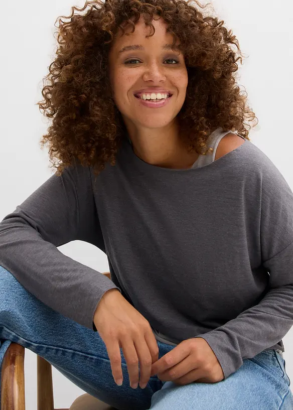 Top et T-shirt manches longues en jersey (ens. 2 pces), bonprix