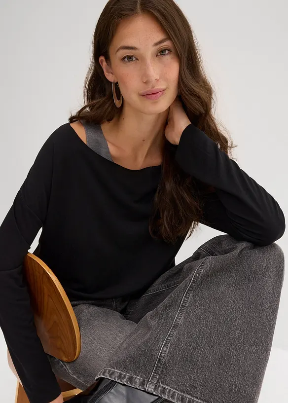 Top et T-shirt manches longues en jersey (ens. 2 pces), bonprix