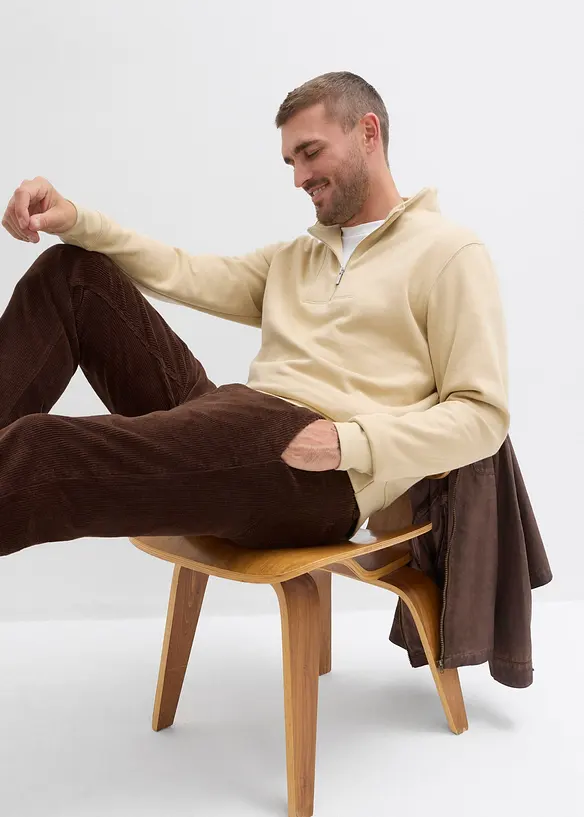 Sweat à col zippé 100% coton, bonprix