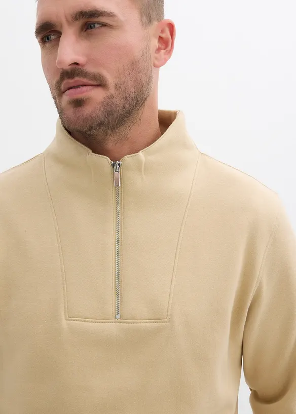 Sweat à col zippé 100% coton, bonprix