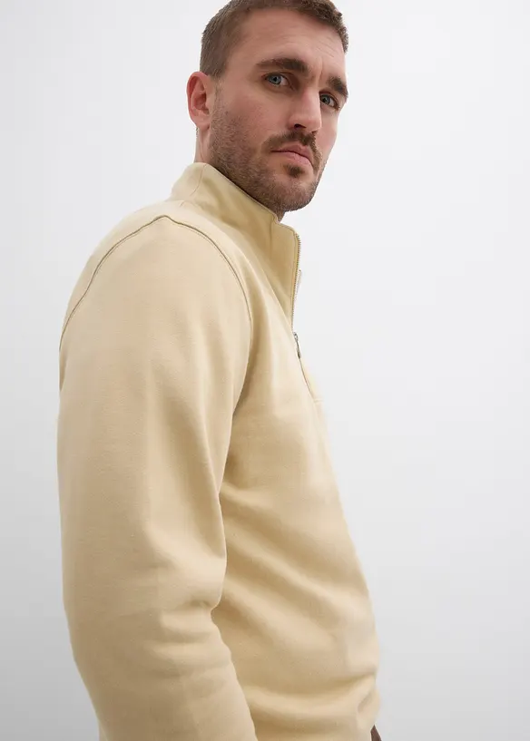 Sweat à col zippé 100% coton, bonprix