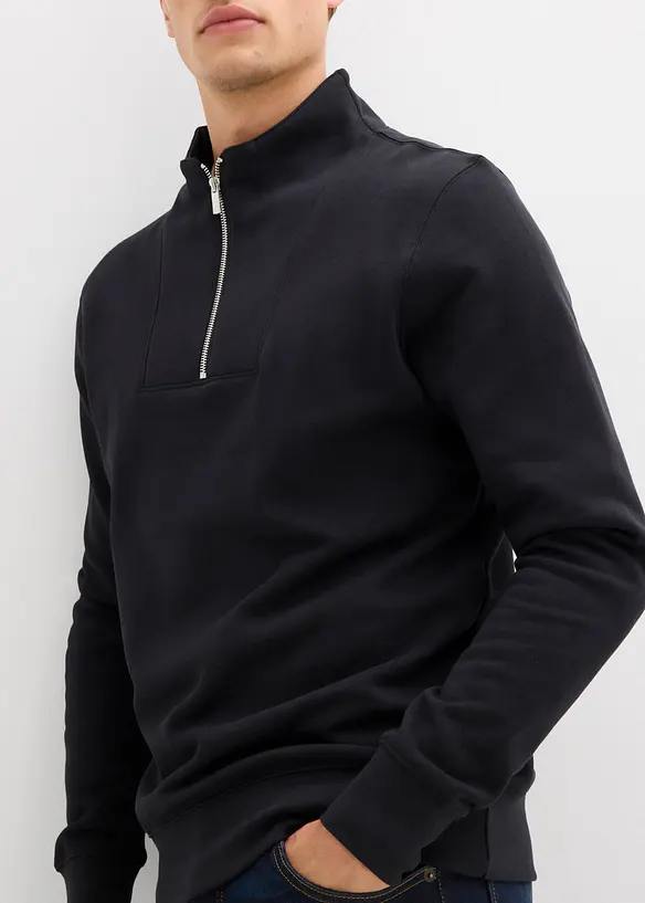 Sweat à col zippé 100% coton, bonprix