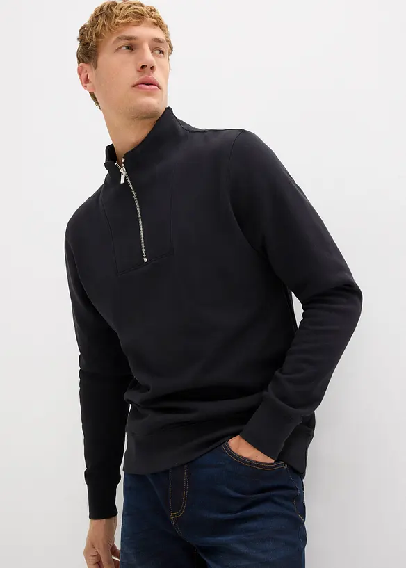 Sweat à col zippé 100% coton, bonprix