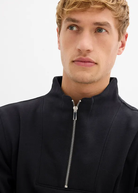 Sweat à col zippé 100% coton, bonprix