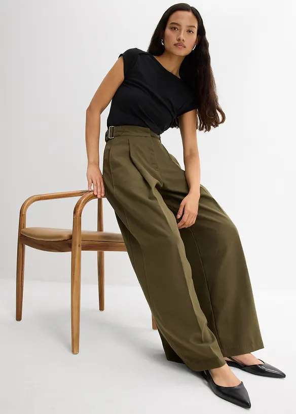 Pantalon en viscose mélangée avec boucles latérales, bonprix