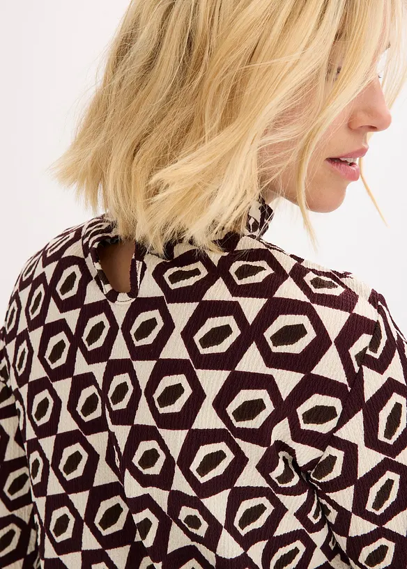 T-shirt manches longues texturé à col montant, bonprix