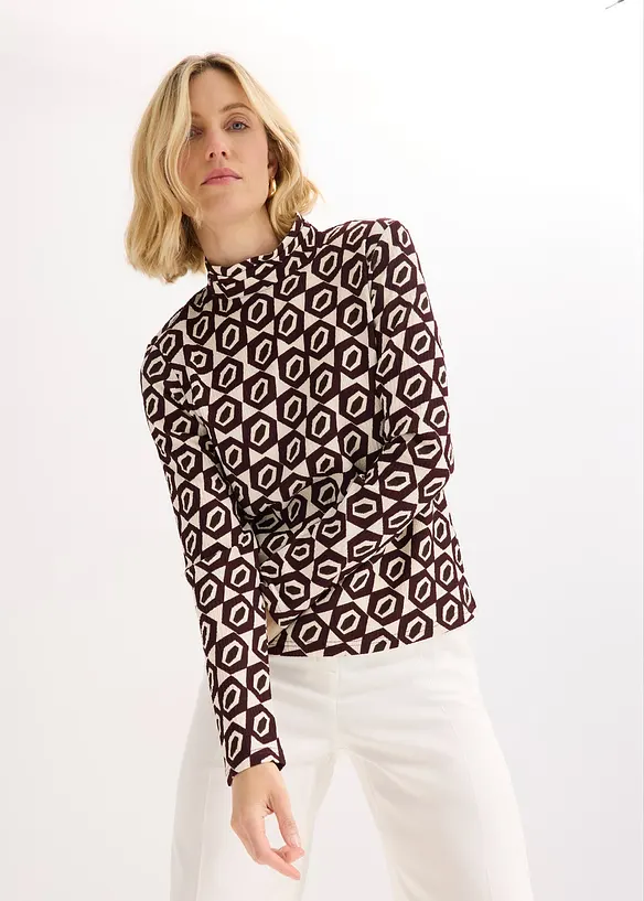 T-shirt manches longues texturé à col montant, bonprix