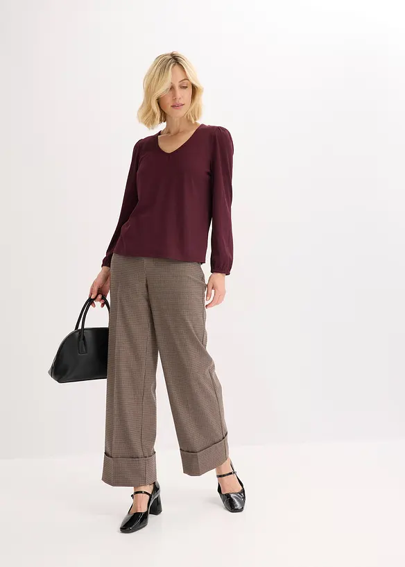 T-shirt manches longues texturé à lavallière amovible, bonprix