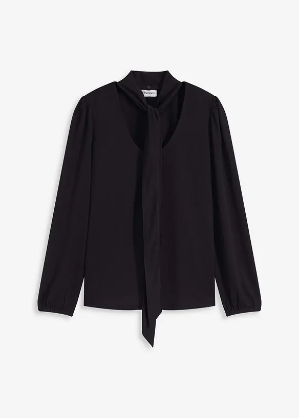 T-shirt manches longues texturé à lavallière amovible, bonprix