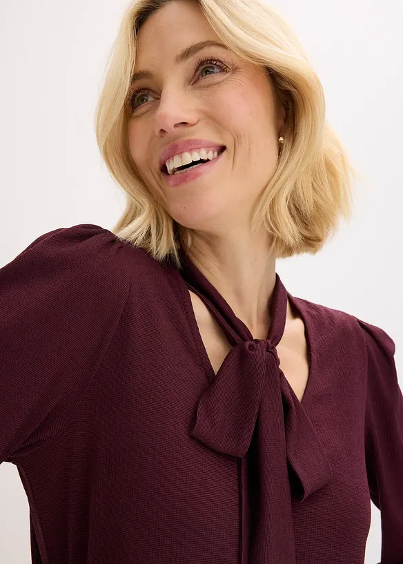 T-shirt manches longues texturé à lavallière amovible, bonprix