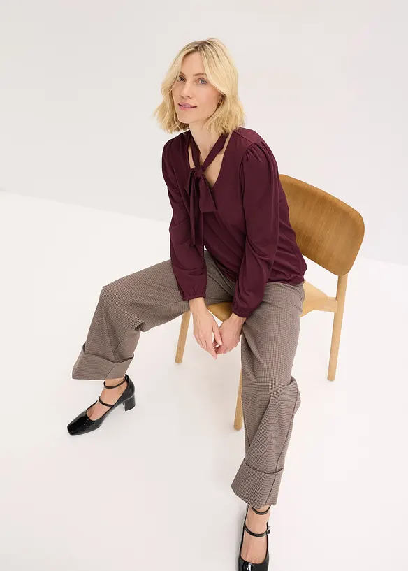 T-shirt manches longues texturé à lavallière amovible, bonprix