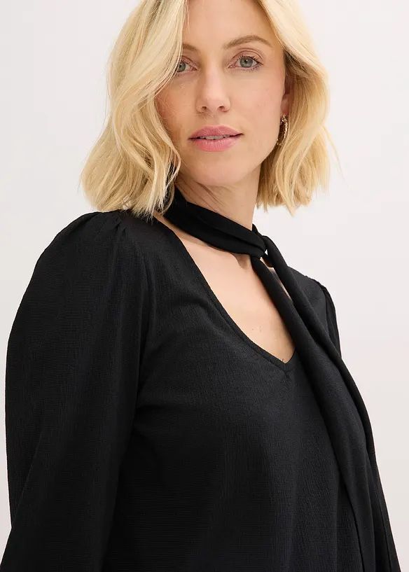 T-shirt manches longues texturé à lavallière amovible, bonprix