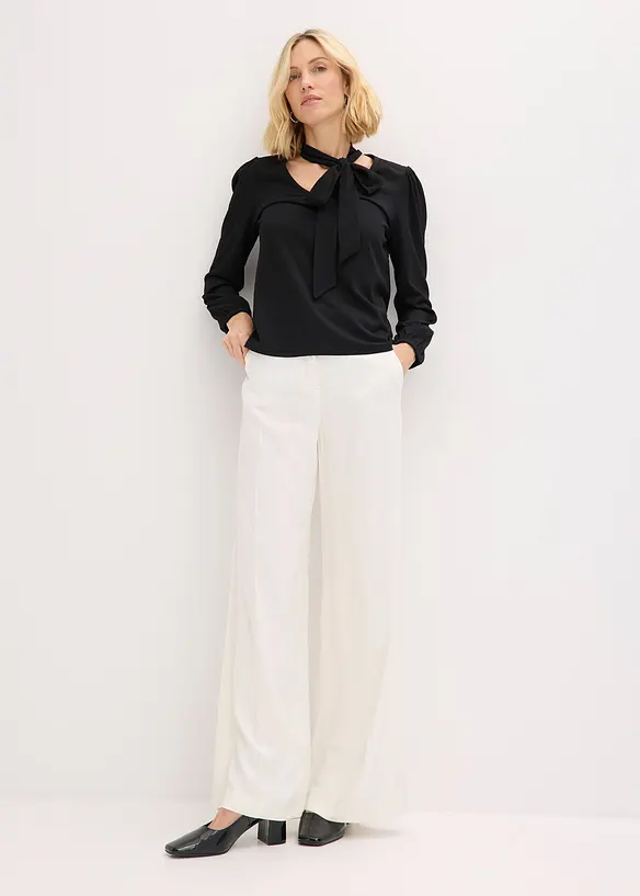 T-shirt manches longues texturé à lavallière amovible, bonprix