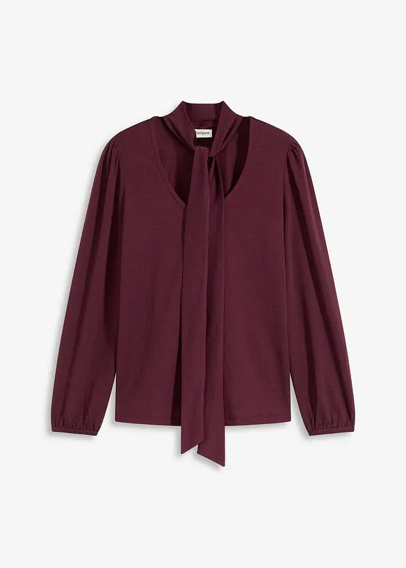 T-shirt manches longues texturé à lavallière amovible, bonprix