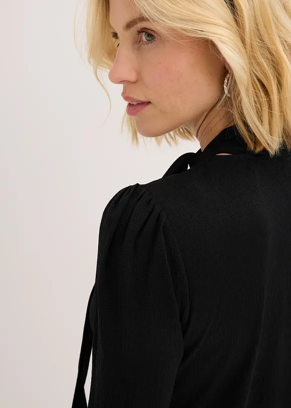 T-shirt manches longues texturé à lavallière amovible, bonprix