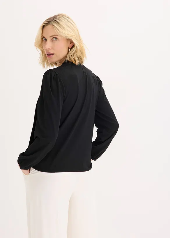 T-shirt manches longues texturé à lavallière amovible, bonprix