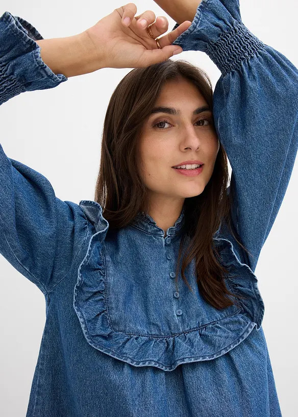 Blouse en jean à volants, bonprix