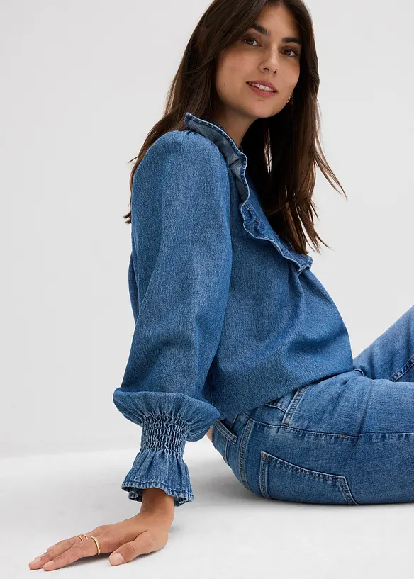 Blouse en jean à volants, bonprix
