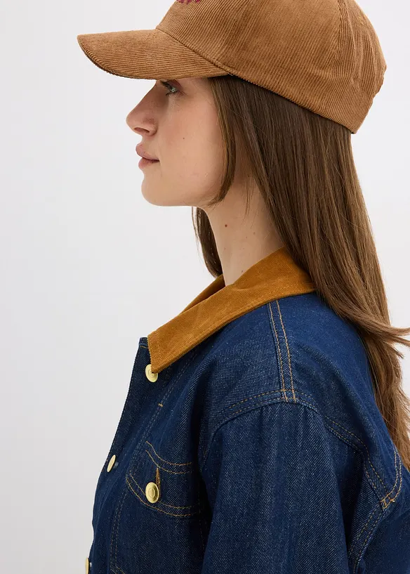 Veste en jean à col en velours côtelé, bonprix