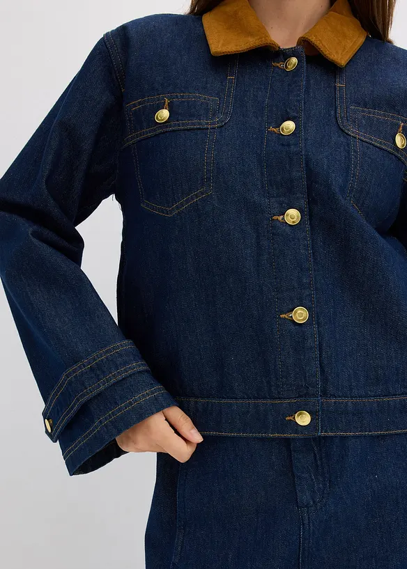 Veste en jean à col en velours côtelé, bonprix