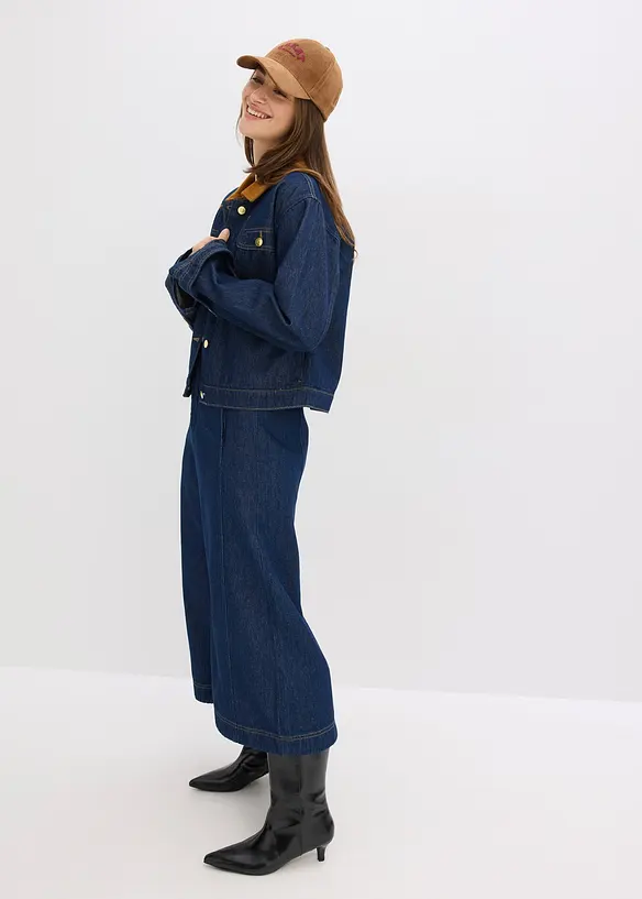 Veste en jean à col en velours côtelé, bonprix