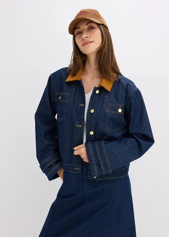 Veste en jean à col en velours côtelé, bonprix