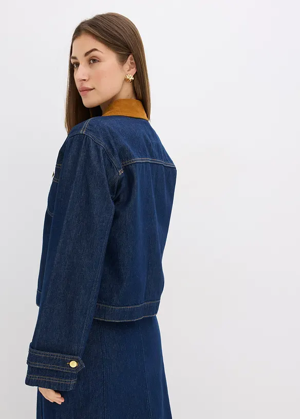 Veste en jean à col en velours côtelé, bonprix