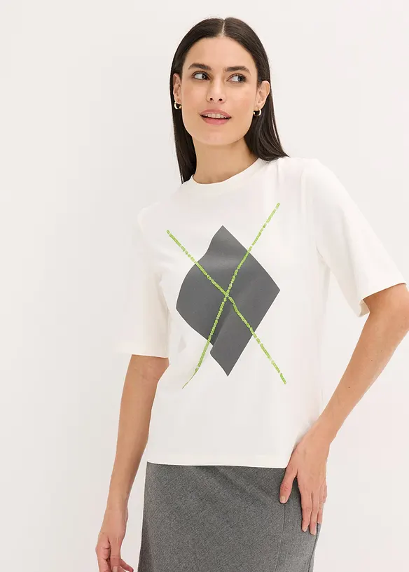 T-shirt manches coudes avec imprimé et sequins, bonprix