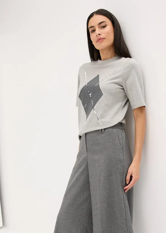 T-shirt manches coudes avec imprimé et sequins, bonprix