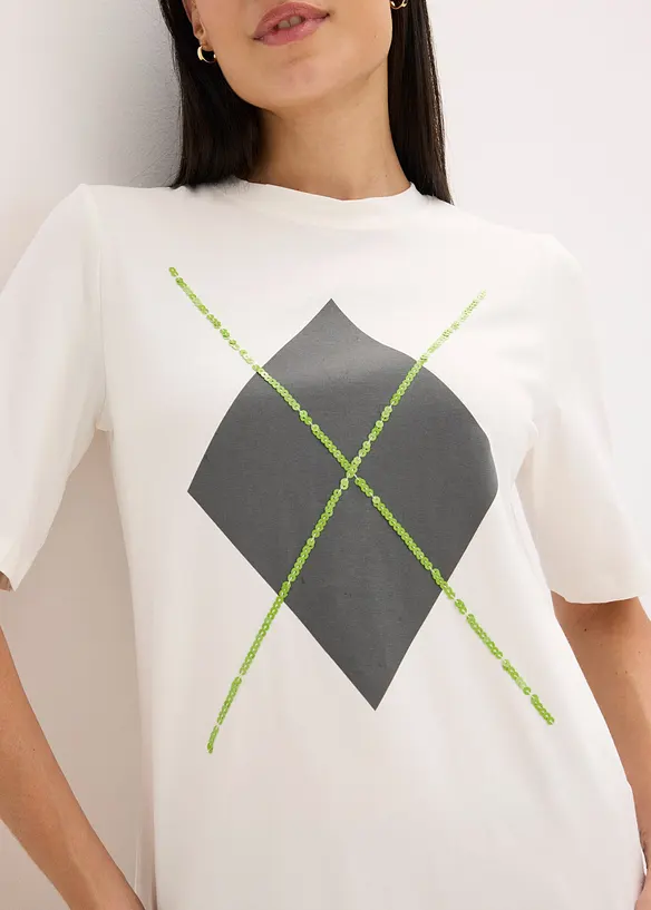 T-shirt manches coudes avec imprimé et sequins, bonprix