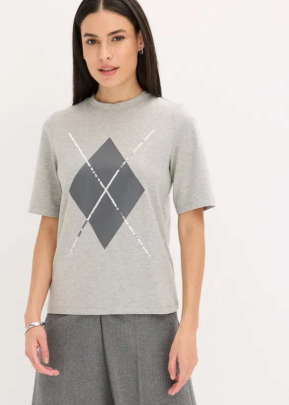 T-shirt manches coudes avec imprimé et sequins, bonprix