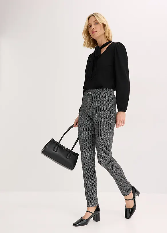 Pantalon en jacquard à taille élastiquée, détail boucle, bonprix