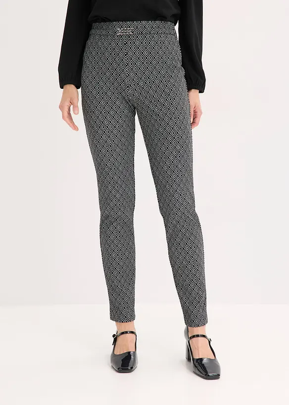 Pantalon en jacquard à taille élastiquée, détail boucle, bonprix