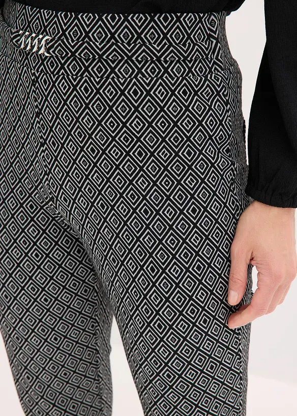 Pantalon en jacquard à taille élastiquée, détail boucle, bonprix