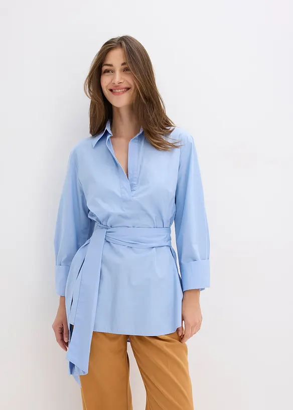 Chemisier à col lavallière 100 % coton, bonprix