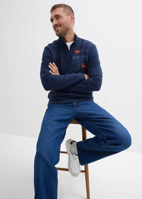 Sweat à col camionneur zippé 100% coton, bonprix