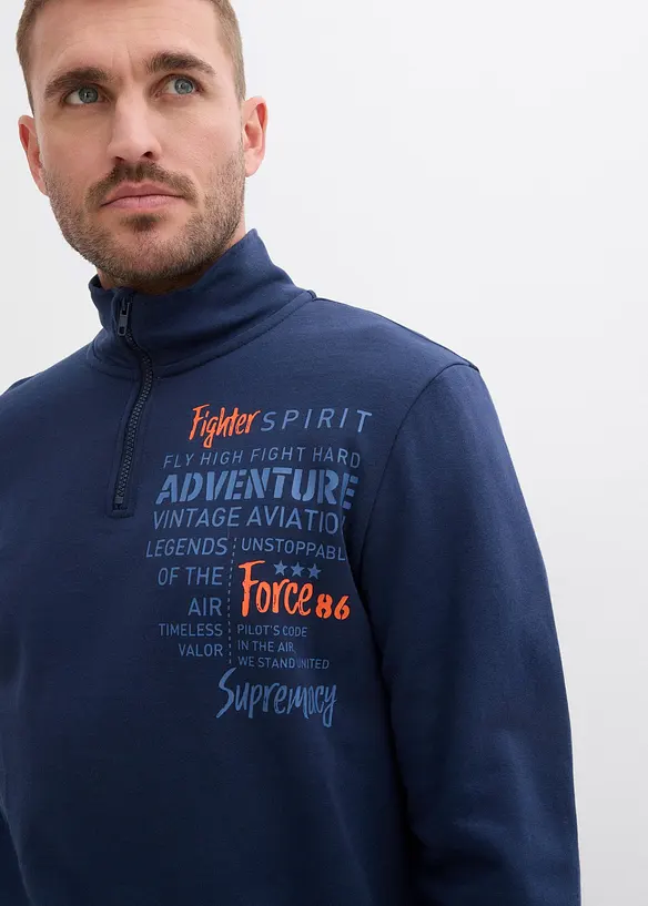 Sweat à col camionneur zippé 100% coton, bonprix