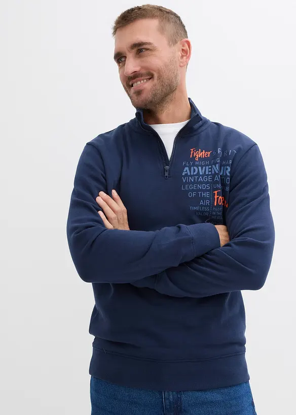 Sweat à col camionneur zippé 100% coton, bonprix