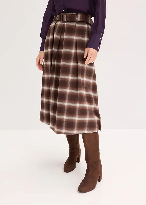 Jupe plissée à carreaux avec ceinture (ens. 2 pces), bonprix