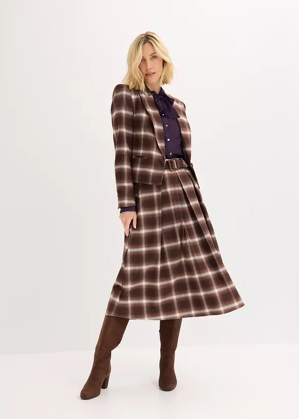 Jupe plissée à carreaux avec ceinture (ens. 2 pces), bonprix