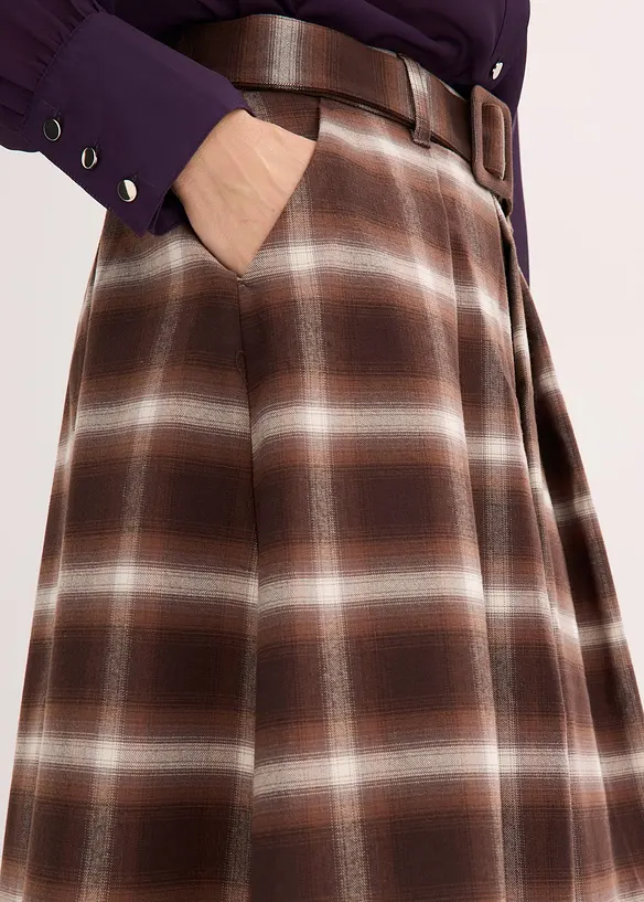 Jupe plissée à carreaux avec ceinture (ens. 2 pces), bonprix