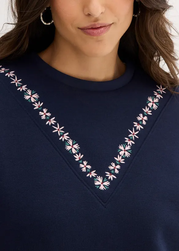 Sweat-shirt en coton mélangé avec broderie, bonprix