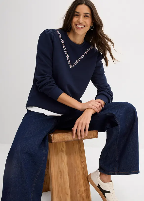 Sweat-shirt en coton mélangé avec broderie, bonprix