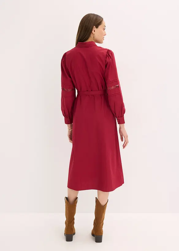 Robe midi en coton avec empiècement dentelle, bonprix